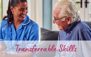Transferrable Skills, female care worker talking to elderly gentleman